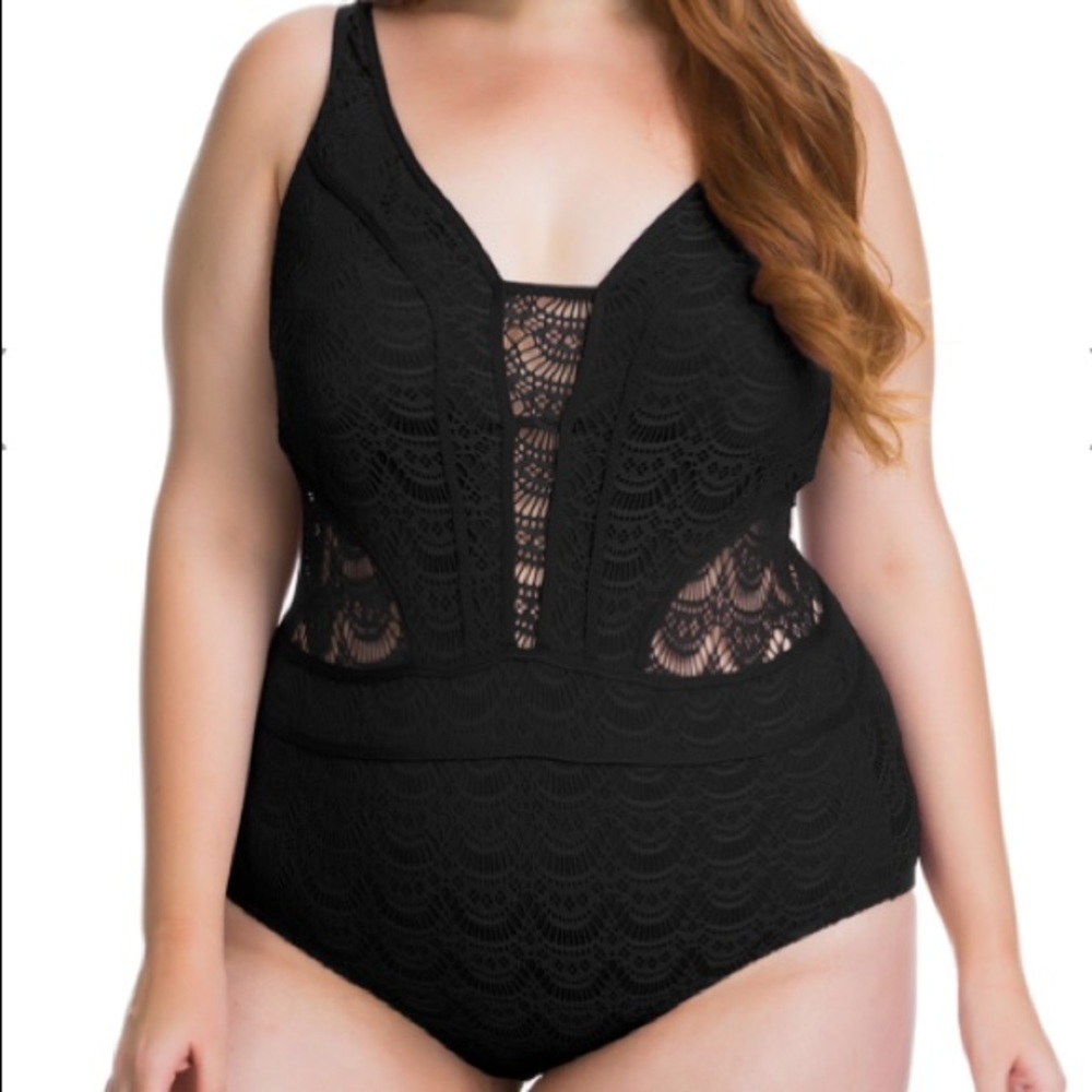 Becca Etc. Color Play 1pc Plunge Swimsuit size 1X